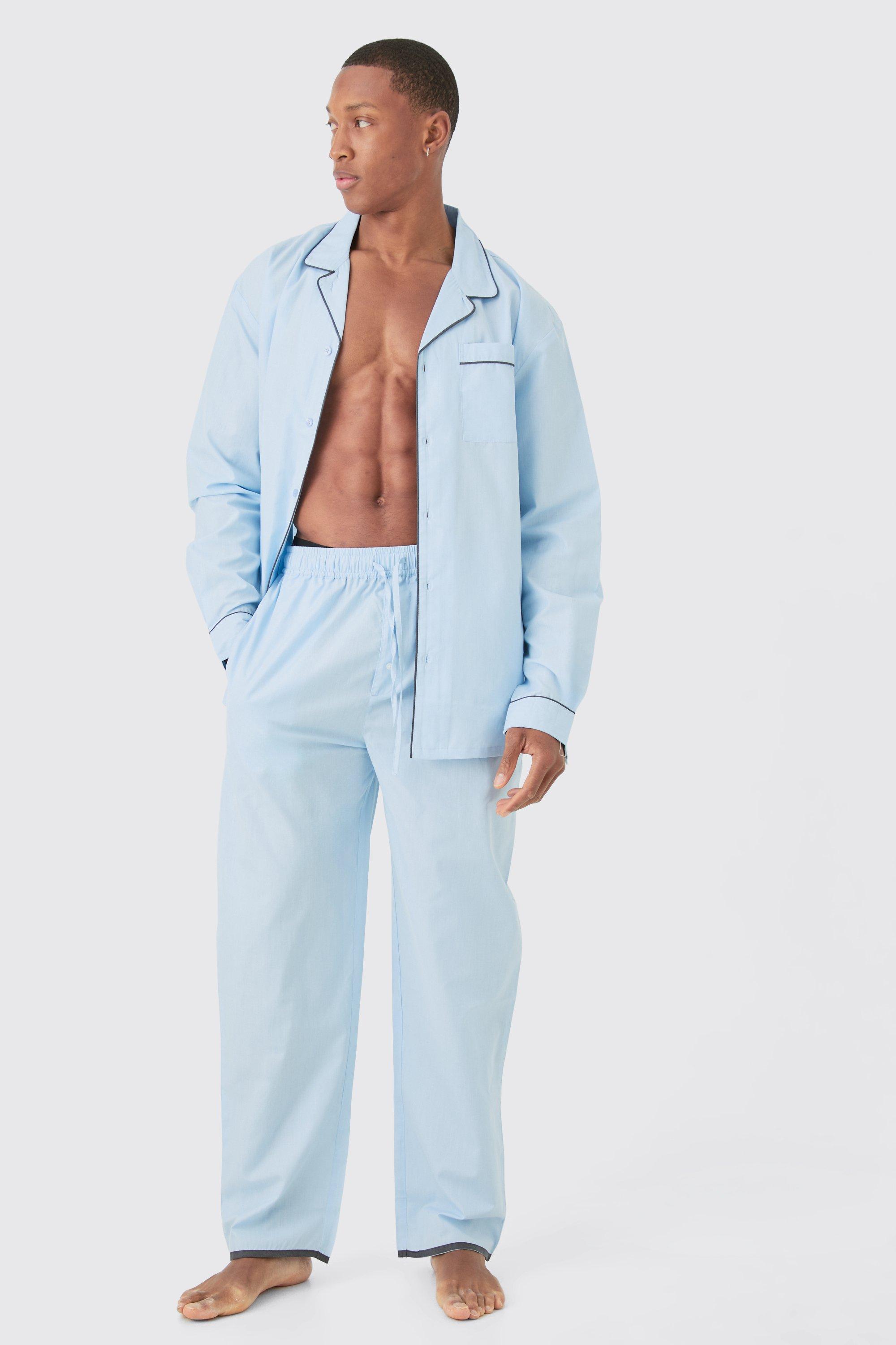 Mens Blue Oversized Lounge Shirt & Bottom Set, Blue